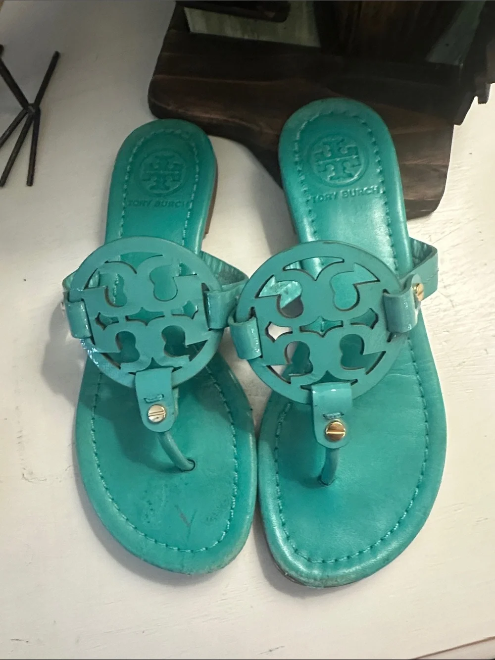 Tory Burch Teal Miller Flats Sandals 6.5